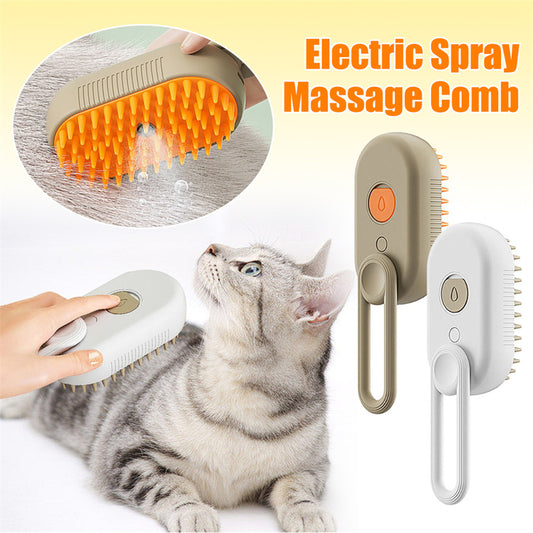3-in-1 Electric Steam Pet Brush – Self Cleaning Dog & Cat Grooming Brush with Spray, Deshedding & Detangling Comb