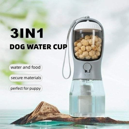 3-in-1 Portable Dog Water Bottle – Travel Pet Water Dispenser with Food Container & Waste Bag Holder