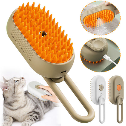3-in-1 Electric Steam Pet Brush – Self Cleaning Dog & Cat Grooming Brush with Spray, Deshedding & Detangling Comb