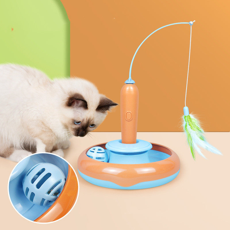 2-in-1 Interactive Cat Toy Turntable with Feather  – Self Play Electronic Cat Toy for Indoor Cats
