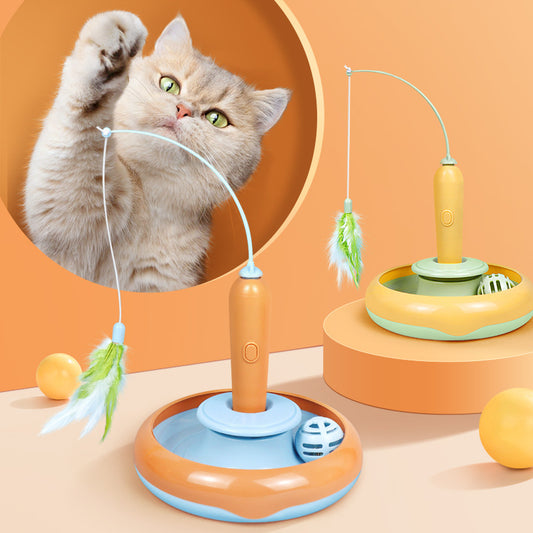 2-in-1 Interactive Cat Toy Turntable with Feather  – Self Play Electronic Cat Toy for Indoor Cats