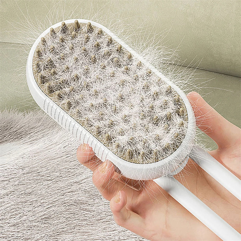 3-in-1 Electric Steam Pet Brush – Self Cleaning Dog & Cat Grooming Brush with Spray, Deshedding & Detangling Comb